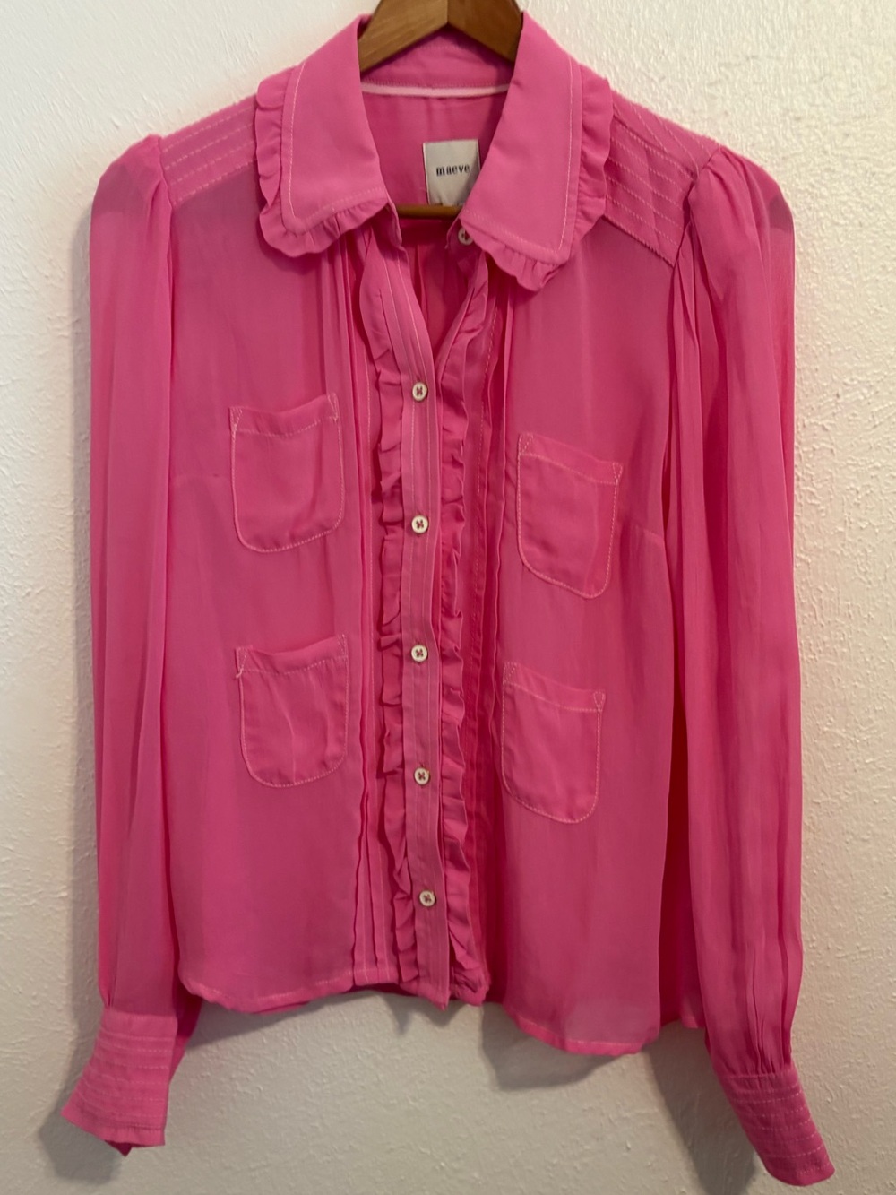 Maeve X Danielle Kroll Pink Sheer Chiffon Buttondown Blouse